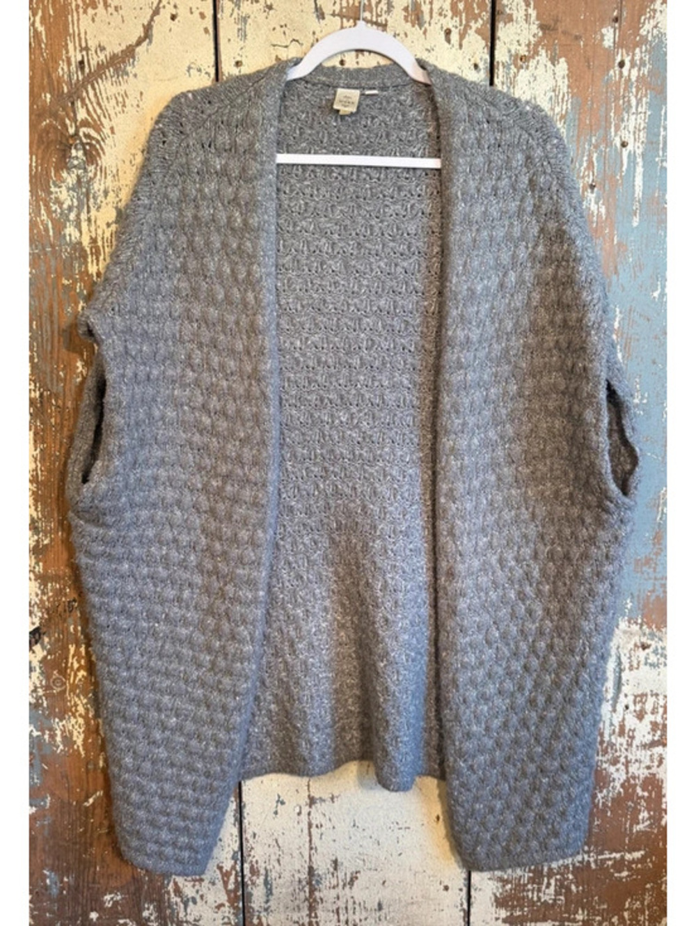 Anthropologie Seen Worn Kept Gray Wool Blend Open Front Cardigan Sweater XS